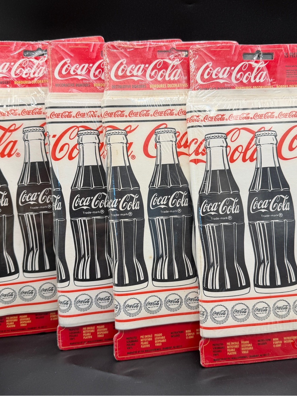 Lot of 4 Vintage Coke Coca-Cola Brand Wall Covering Decorative Pre-Pasted Border